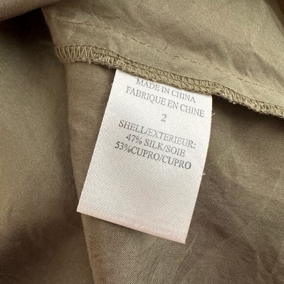 Theory Olive Green SILK Utility Shirt Dress Size 2 Preppy Button Front Mini - Picture 10 of 10